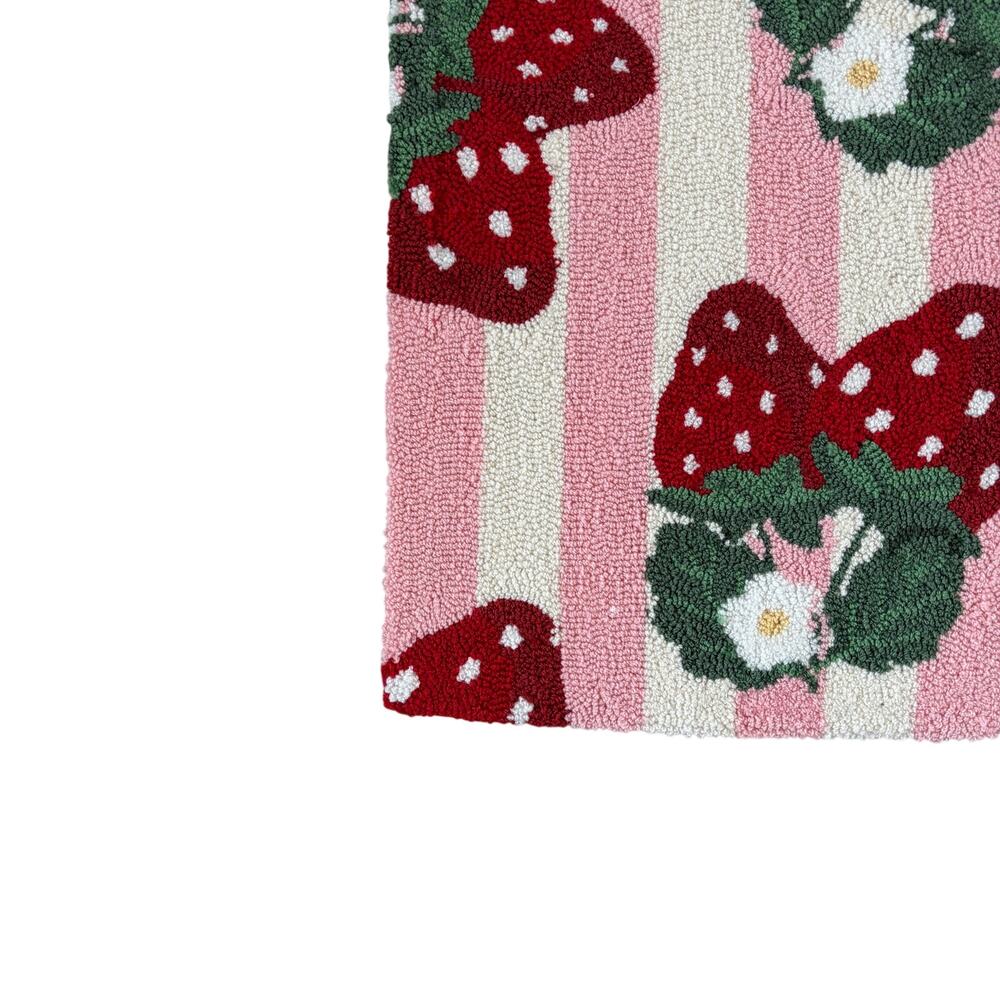 Pink & White Striped Strawberry Hooked Rug 27x40 by Peking Handicraft NEW - Picture 5 of 7